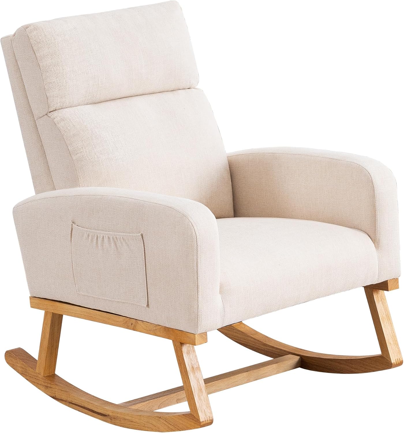 HCHAIRH Rocking Chair Nursery, Upholstered Fabricr Nursing Rocking Chairs with Soft High Back, Modern Nursery Glider Rocker for Mom Living Room, Bedroom, Camel