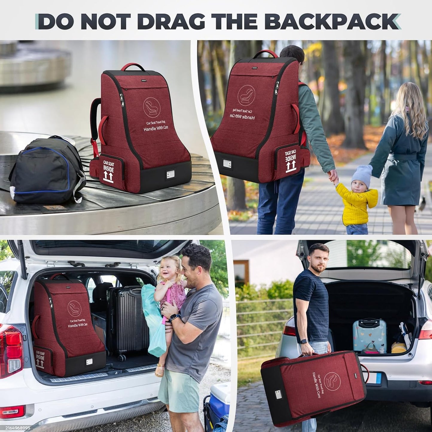 RAINSMORE Padded Car Seat Travel Bag for Airplane Heavy Duty Car Seat Backpack for Air Travel Baby Carseat Cover Bags for Airport Large Car Seats Carrier Fits Car Seats & Booster Seats, Black
