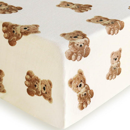 LifeTree Crib Sheets for Baby Unisex - Muslin Fitted Crib Sheets Toddler Bed Sheet, 70% Viscose from Bamboo and 30% Cotton, Fits Mini Crib & Pack and Play Playard, Bear, 26in x 38in