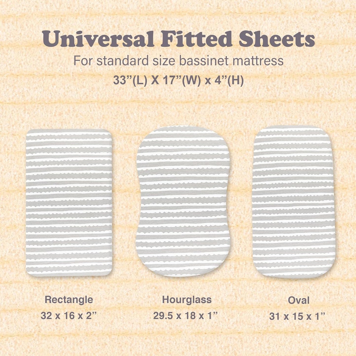 3-Pack Bedside Sleeper Bassinet Sheets | GOTS Certified Organic 100% Muslin Cotton | Ultra Soft & Breathable | 33×20×4” Fitted Sheets | Universal Fit 29–33” x 17–21” Pads