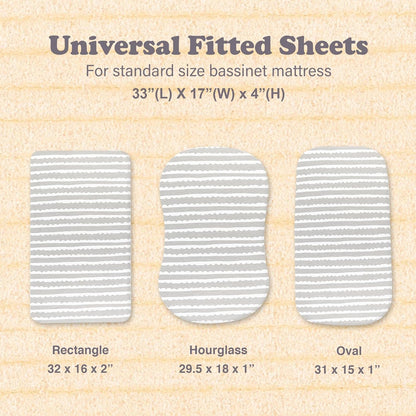 3-Pack Bedside Sleeper Bassinet Sheets | GOTS Certified Organic 100% Muslin Cotton | Ultra Soft & Breathable | 33×20×4” Fitted Sheets | Universal Fit 29–33” x 17–21” Pads