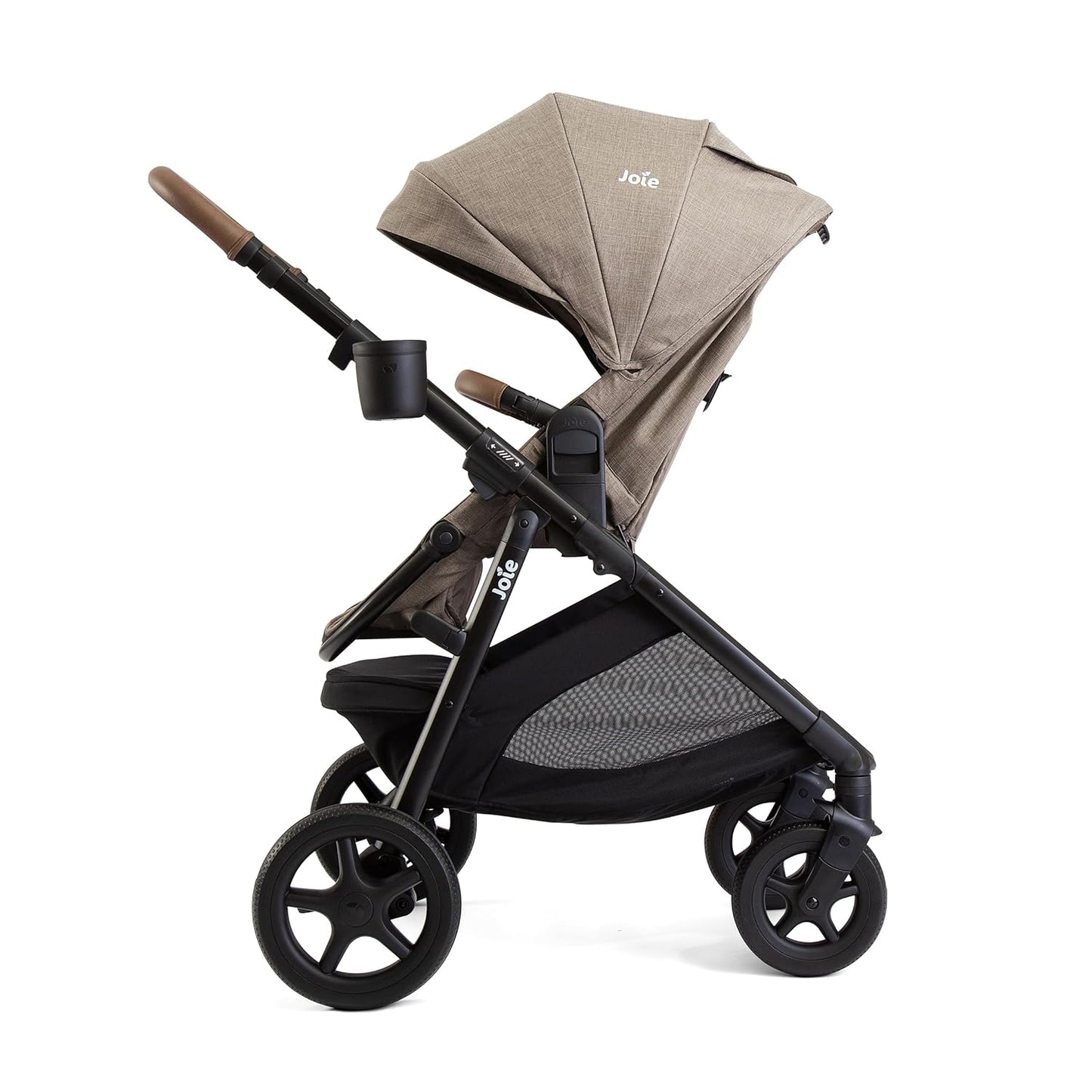 Joie Ginger 4-in-1 Convertible Pramette and Stroller with A Deep Recline, Height Adjustable seat, All-Terrain Wheels, Extra Storage – for Newborns and Toddlers (Shale Dark)