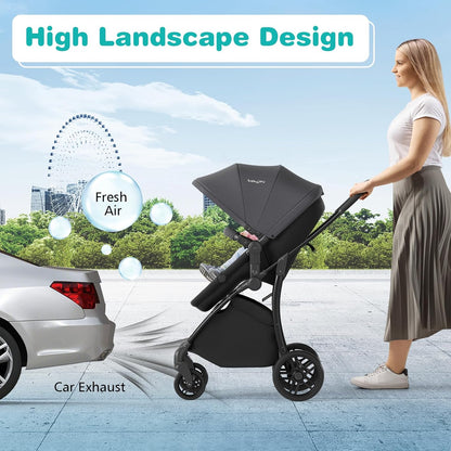 BABY JOY 2 in 1 Baby Stroller, High Landscape Convertible Bassinet Stroller with Reversible Seat, Adjustable Backrest & Canopy, Foldable Pushchair Pram Stroller for Newborn Toddler 0-36 Months (Black)