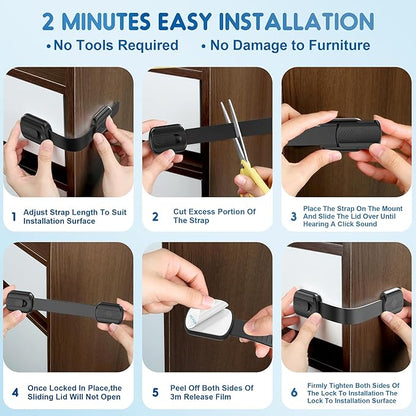 10 Pack Cabinet Locks Baby Proofing, SOGUDE Child Proof Cabinet Locks with 3M Adhesive Child Safety Locks for Refrigerator, Doors, Drawer Locks No Drilling, Cabinet Locks for Babies- Black