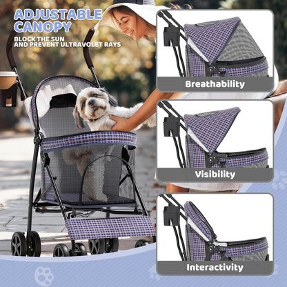 Magshion Compact Pet Stroller for Small-Medium Dogs/Cats up to 22lbs, 4-Wheel Lightweight Umbrella Shaped Portable Puppy Travel Jogger with Breathable Mesh, Cup Holder & Rear Storage, Black