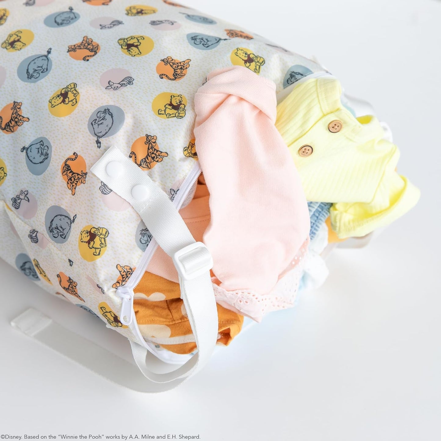 Bumkins Disney Waterproof Wet Bag for Baby, Travel, Swim Suit, Cloth Diapers, Pump Parts, Pool, Gym Clothes, Toiletry, Strap to Stroller, Daycare, Zip Reusable Bag, Packing Pouch, Winnie the Pooh