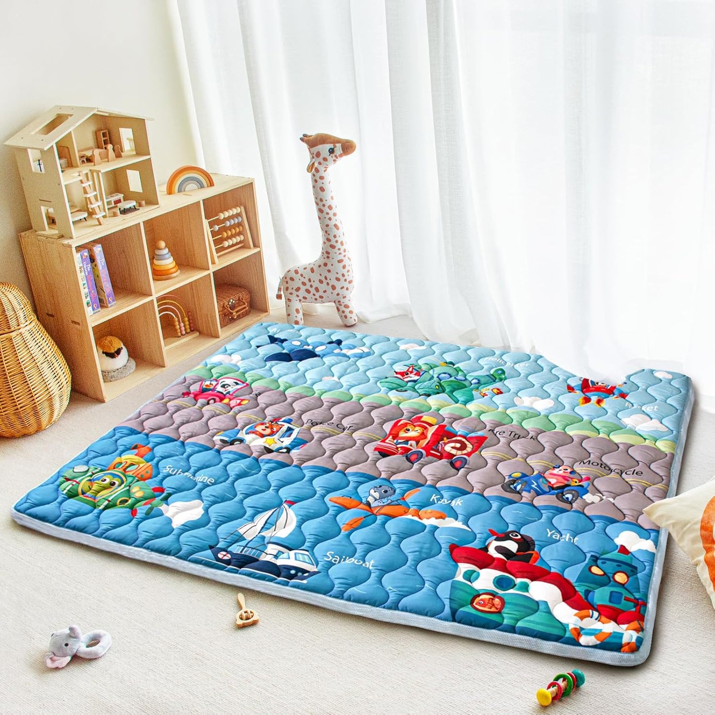 Baby Play Mat, 50x50 Playpen Mat with Super Soft Touch, Activity Mats with Upgraded Anti-Slip Bottom, Machine Washable Crawling Mats for Floor & Picnic (Animal Alphabets)