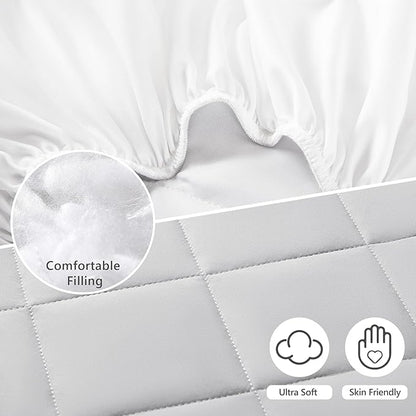TILLYOU Pack and Play Sheets Pad - Waterproof Play Yard Playpen Sheets Pad, Soft Quilted Sheets with 1''-3'' Deep Pocket, Breathable and Fluffy, 39"x27",Light Grey
