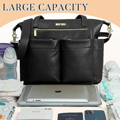 miss fong Diaper Bag Tote Baby Bag Leather Diaper Bag Backpack Large Diaper Tote Bag for girls & boys Diaper Bag Purse with 11 Diaper Bag Organizer,Changing Pad, Stroller Straps,4 Insulated Pockets