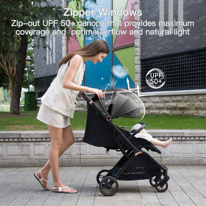 Gromast Gravity Folding Baby Stroller - Portable Travel Toddler Stroller w/Adjustable Backrest, Canopy & Cup Holder, Lightweight and UV Protected, One-Hand Automatic Folding - Green