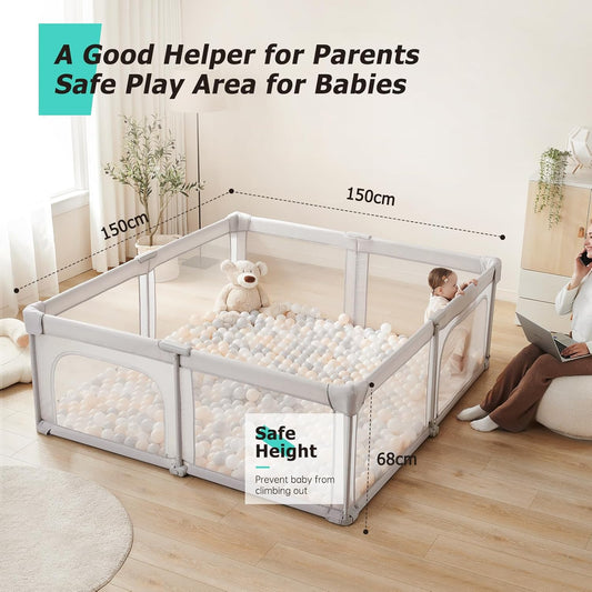 Doradotey Baby Playpen, Quick Setup Portable Baby Playard for Babies and Toddlers, Foldable Playpen Fence Indoors & Outdoor, Breathable Mesh Anti-Fall Play Pen 71x71, Grey