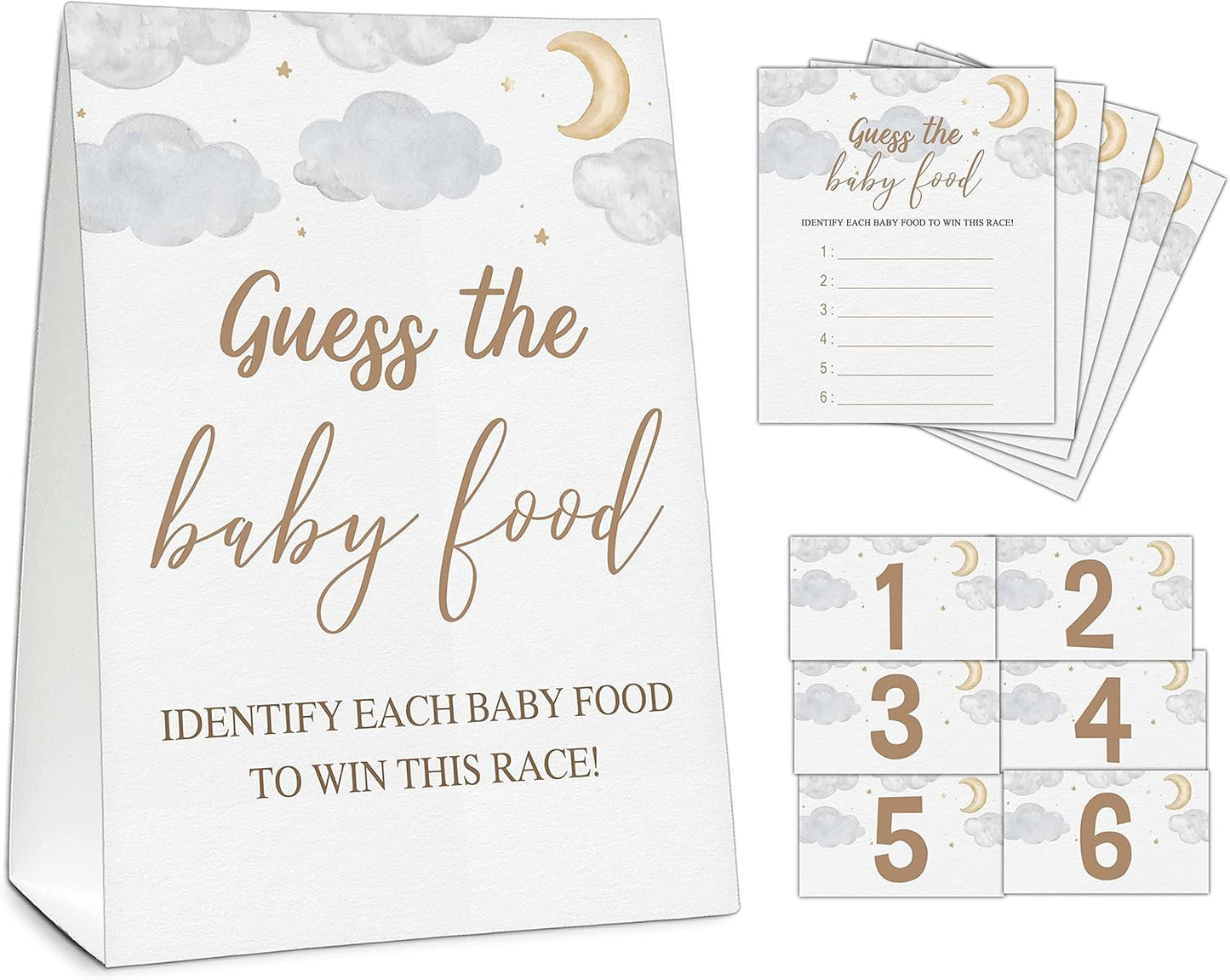 Guess the Baby Food Party Games, Baby Shower Game Set, 1 Standing Sign + 25 Answer Cards + 6 Number Cards, Boho Wild West Gender Reveal Party Decoration Supplies -B05
