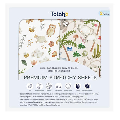 TotAha Premium Stretchy Bassinet Sheets for Baby Girl, Silky Comfort Cradle Sheets Fitted 18 x 36 for Oval, Rectangular, Hourglass Mattress, Hypoallergenic, Buttery Soft 2-Pack (Floral & Pale Pink)