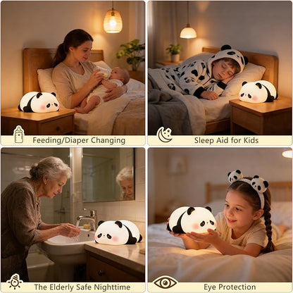 FAMIDUO Cute Panda Night Light for Kids, LED Panda Lamp, Food Grade Silicone Novelty Animal Night Lamp,Dimmable Nursery Squishy Nightlight, Cool Gifts for Kids, Office Desk/Baby Boys/Girls Room Decor
