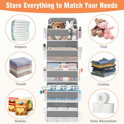 WISELIFE Over The Door Organizer Storage 4 Shelves Large Capacity Hanging Bedroom Storage Solution with 6 Side Pockets for Dorm Bathroom Pantry Nursery and Baby Essentials Holds up to 40 Lbs (Black)