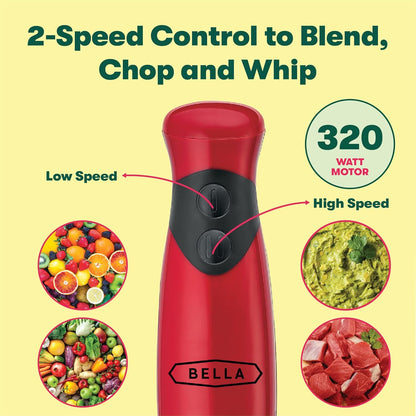 BELLA Immersion Hand Blender, Portable Mixer with Whisk Attachment - Electric Handheld Juicer, Shakes, Baby Food and Smoothie Maker, Stainless Steel, Black
