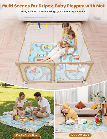 Dripex Baby Playpen, 47"x47" Small Playpen for Babies, Enhanced Safety Baby Play Yard for Indoor & Outdoor, Infant Play Pen with Soft Breathable Visible Mesh, Anti-Fall Design & Easy Setup, Grey