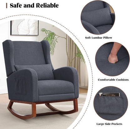 HCHAIRH Rocking Chair Nursery, Nursery Rocking Chairs with Foot Rest, Comfy Fabric Glider Rocker Nursing Chair with High Back for Nursing, Living Room, Bedroom, Beige