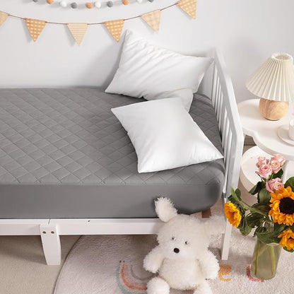 NTBAY 2 Pack Waterproof Crib Mattress Protector, Quilted 28"x52" Toddler Fitted Sheet - Machine Washable - Soft and Breathable Mattress Pad Cover for Crib, Nursery, Daycare, Cot, Smoke Grey