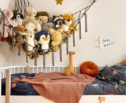 mirolam Stuffed Animals Hammock Net Corner-Hanging Stuff Animal Toy Storage Organizer for Plush Plushie Room Bedroom Nursery Decor Toy Storage Organization