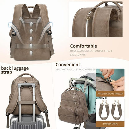 ROSEGIN Premium Vegan Leather Diaper Bag Backpack with Waterproof Changing Pad, Reinforced Zippers & Odor-Free, 20 Pockets Pro Organizer, Fits 15.6" Laptop, Stroller Straps, Baby Bag for Mom, Taupe
