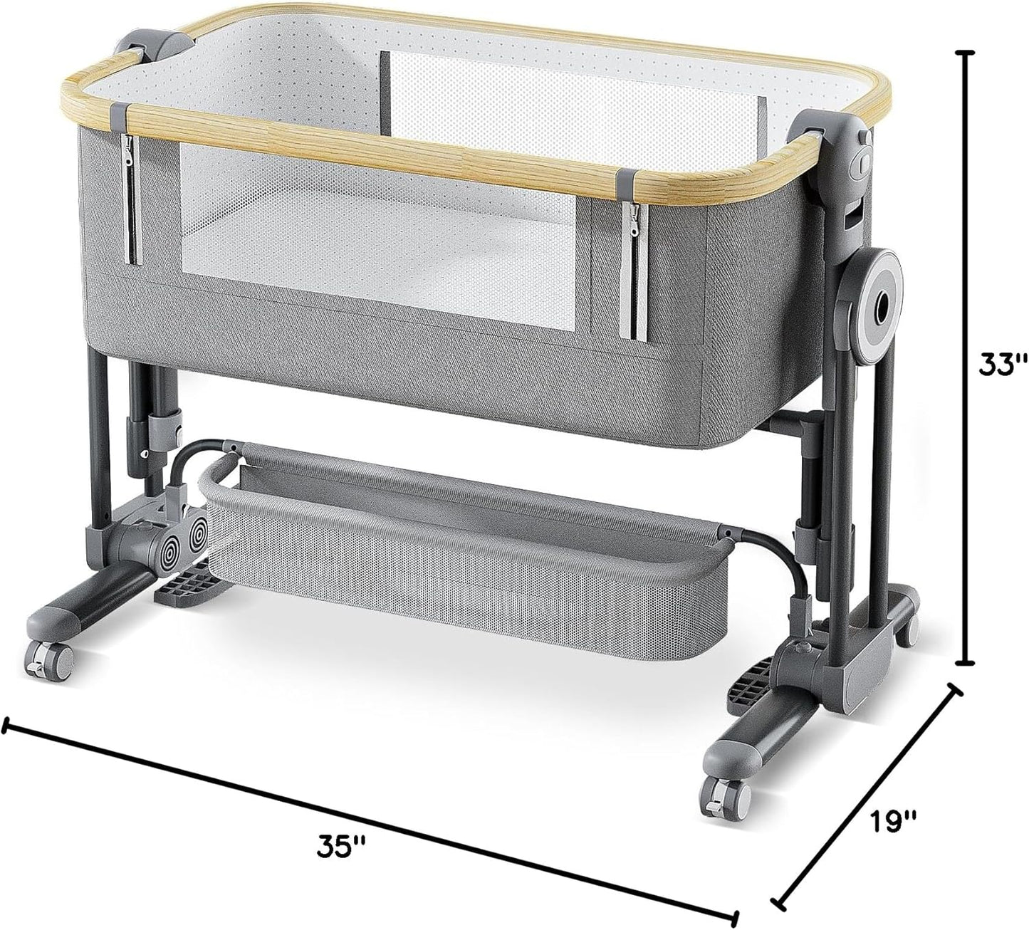 4 in 1Baby Bassinet,Bedside Bassinet for Baby, Rocking Bassinet with Comfy Mattress and Wheels, 7 Height Adjustable Easy Folding Portable Bedside Crib for Newborn