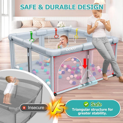 OCATO Baby Playpen Play Pen: Foldable Playpen for Babies and Toddlers Playard for Indoor Outdoor Activity Center Game Fence Safety Area Toddler Play Pen for Babies 6-12 Months Baby Gifts (50" × 50")