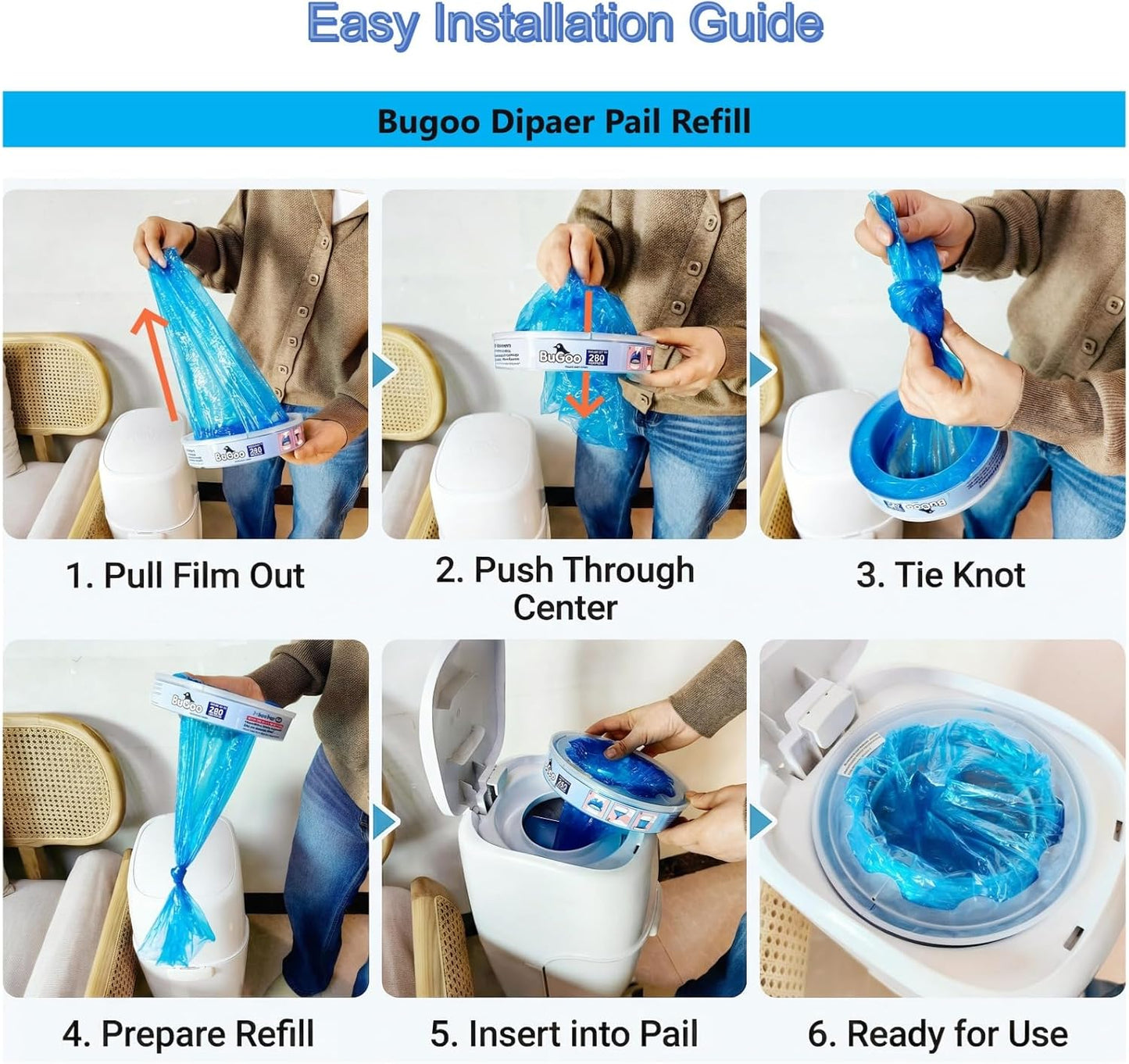 Diaper Pail Refill Bags Compatible with Diaper Genie & Munchkin, 7-layer Thick Odor Lock Unscented Trash Disposal, 5 Pack 1400 Count