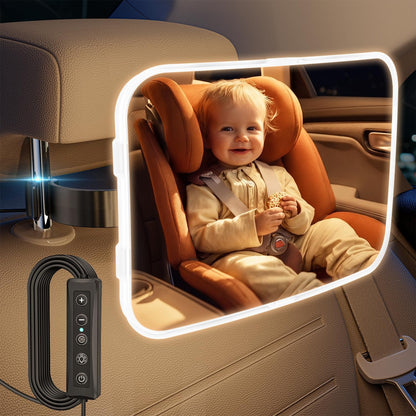 TAZENI Baby Car Mirror - LED Light Baby Car Seat Mirror for Rear Facing with 175° Wide Clear View Anti-Glare, 360° Rotation, Shatterproof, Crash Tested, Safety & Easy Install, espejo para carro bebe
