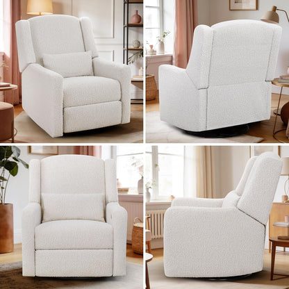 Power Glider Recliner Nursery Chair w/USB Ports, Soft Chenille Glider Rocking Chair with Ottoman, Swivel Glider Chair with Lumbar Pillow for for Nursery, Blue
