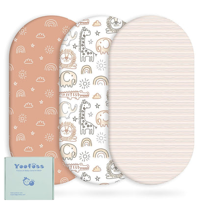Yoofoss Pack and Play Sheets Fitted, Mini Crib Sheets 2-Pack for Pack N Play Mattress, Stretchy Playard Sheet, Soft and Breathable Green+Giraff