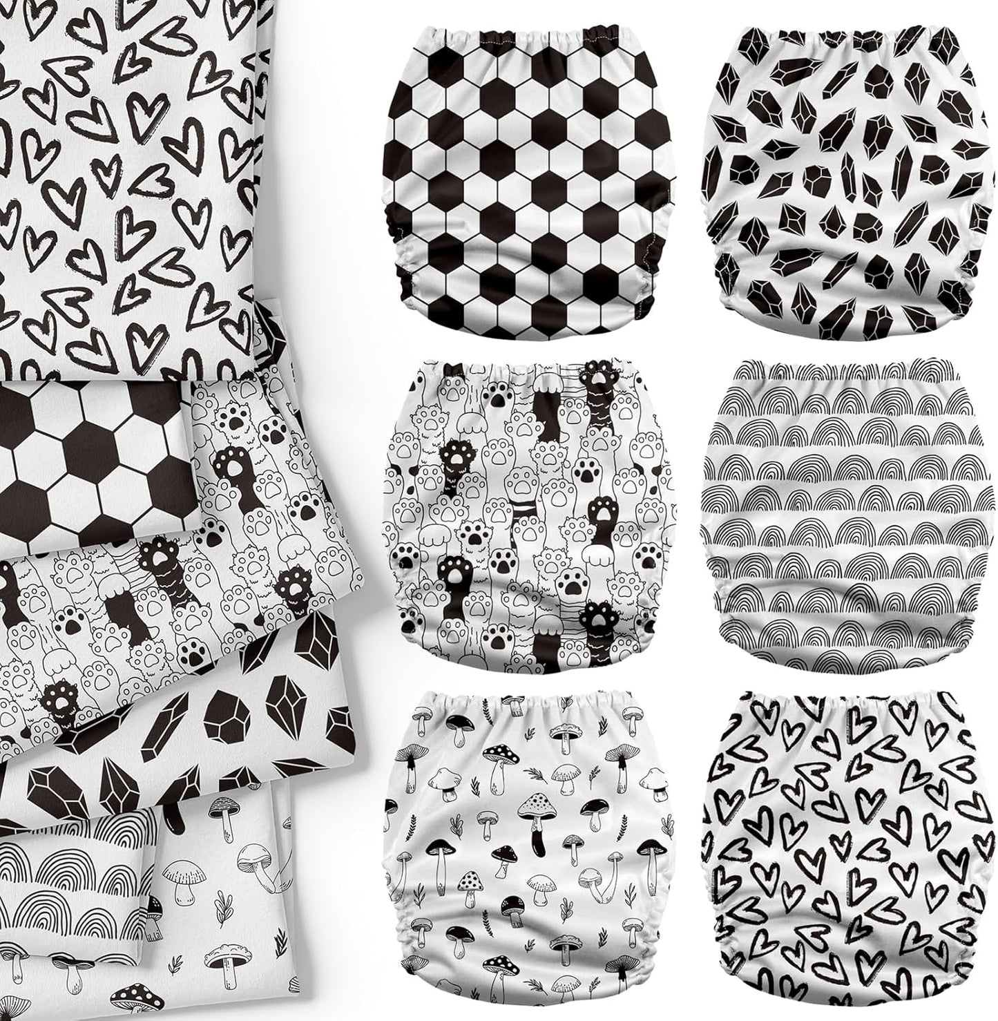 Mama Koala 3.0 Pocket Cloth Diapers for Babies with AWJ Lining, 6 Pack with 6 4-Layer Natural Cloth Diaper Inserts - Reusable and Washable Pocket Diapers(Hardworking Bees) - Colors A