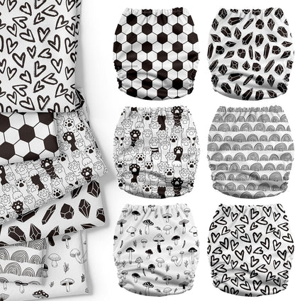 Mama Koala 3.0 Pocket Cloth Diapers for Babies with AWJ Lining, 6 Pack with 6 4-Layer Natural Cloth Diaper Inserts - Reusable and Washable Pocket Diapers(Hardworking Bees) - Colors A