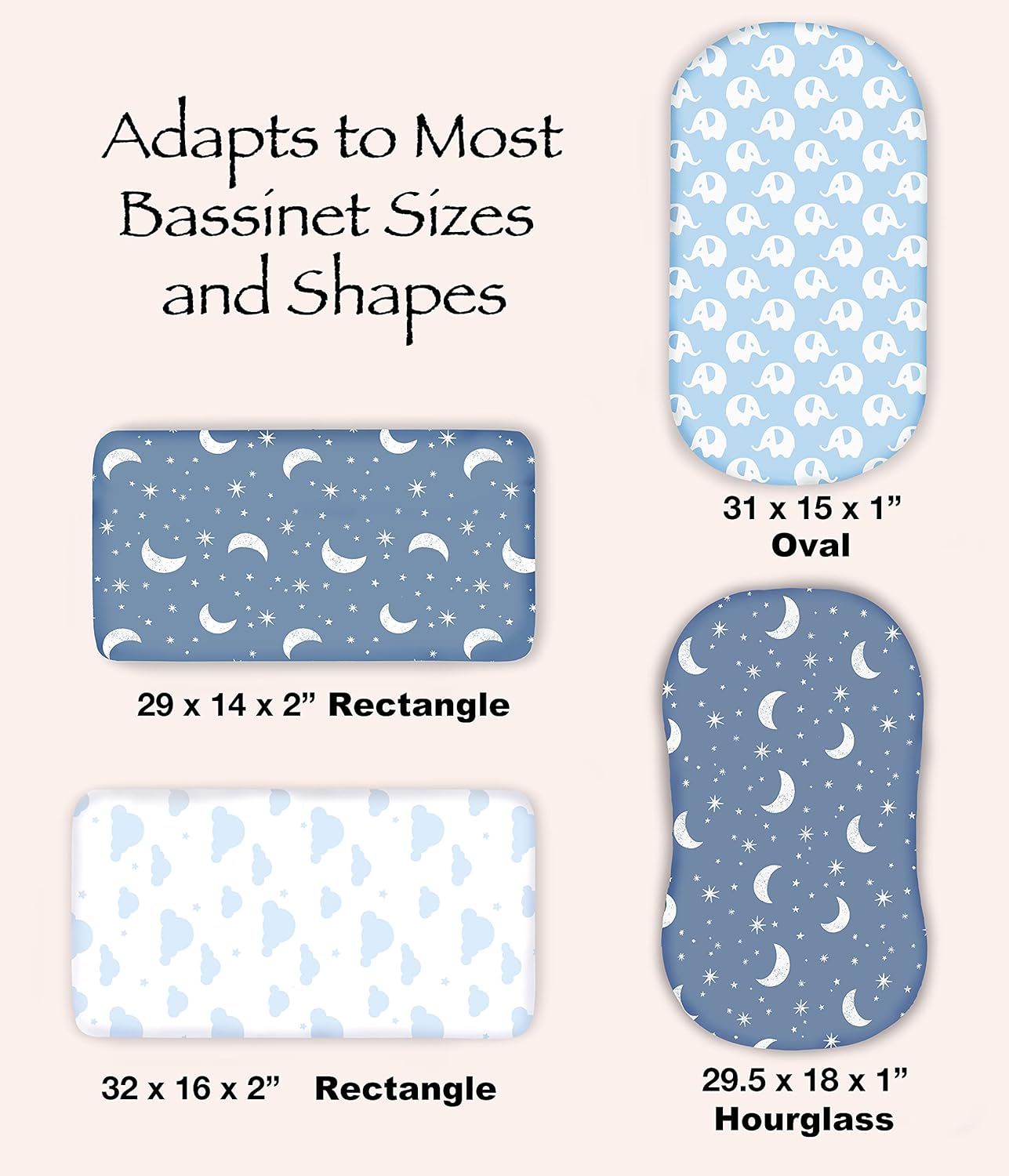 100% Organic Cotton 2 Pk Bedside Sleeper Bassinet Fitted Mattress Sheets Perfectly Compatible with Mika Micky, Baby Delight, Ronbei, Chicco, Cloud Baby, AMKE, Angelbliss, Arm's Reach. Cloud, Stripe