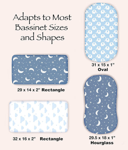 100% Organic Cotton 2 Pk Bedside Sleeper Bassinet Fitted Mattress Sheets Perfectly Compatible with Mika Micky, Baby Delight, Ronbei, Chicco, Cloud Baby, AMKE, Angelbliss, Arm's Reach. Cloud, Stripe