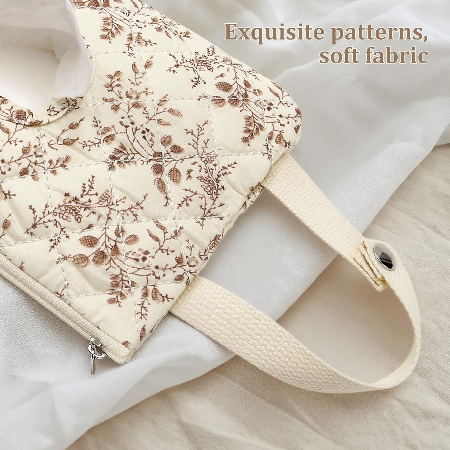 Quilted Baby Diaper and Wipes Pouch Portable Mommy Bag for Stroller Reusable Wipes Pouch with Lanyard for Casual Travel (Beige)