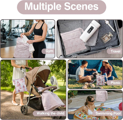 Wet Dry Bags 2-Pack with Cute Dolphin Print - Waterproof Travel Organizer for Swimming Pool Beach Gym Baby Cloth Diapers Swimwear with Dual Zippers