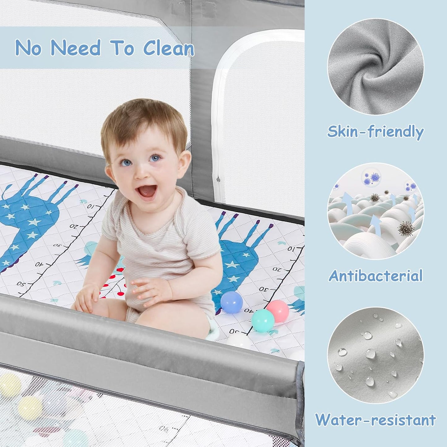 JINXIA Baby Playpen with Mat 75"*59", Large Play Pen for Babies and Toddlers with Soft Breathable Mesh, Climb-Proof Anti-Fall Baby Playpen, Sturdy Safety Play Yard for Indoor Outdoor Fun, Grey