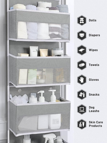 Yecaye 1 Pack Over the Door Organizer, 35.2lbs Load Toy Stuffed Animal Storage, Swing-proof Hanging Bathroom Organizers and Storage for Nursery Newborn Baby Essential Stuff Dorm Room Essentials