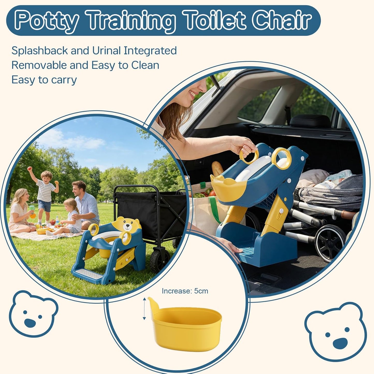 Potty Training Seat,Toddler Toilet Seat for Boys Girls,3-in-1 Potty Training Toilet and Chair with Step Stool Ladder,Anti-Slip Height Adjustable Foldable Splash Guard for Kids (Grey)