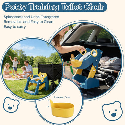 Potty Training Seat,Toddler Toilet Seat for Boys Girls,3-in-1 Potty Training Toilet and Chair with Step Stool Ladder,Anti-Slip Height Adjustable Foldable Splash Guard for Kids (Grey)