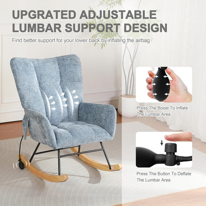 Rocking Chair Nursery with Airbag, Comfy Modern Nursery Rocking Reading Chair indoor with Footrest, Cozy Upholstered Glider Rocker Chairs for Living Room Bedroom Offices(Chenille, Dark Grey)