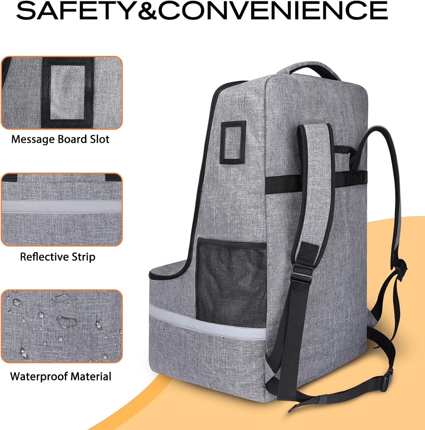 LARIPOP Car Seat Travel Bag for Airplane, Universal Gate Check Car Seat Bag, Padded Backpack with Waist Belt, Reflective Strips & Protective Feet, Fits Infant Convertible Booster Seats, Black