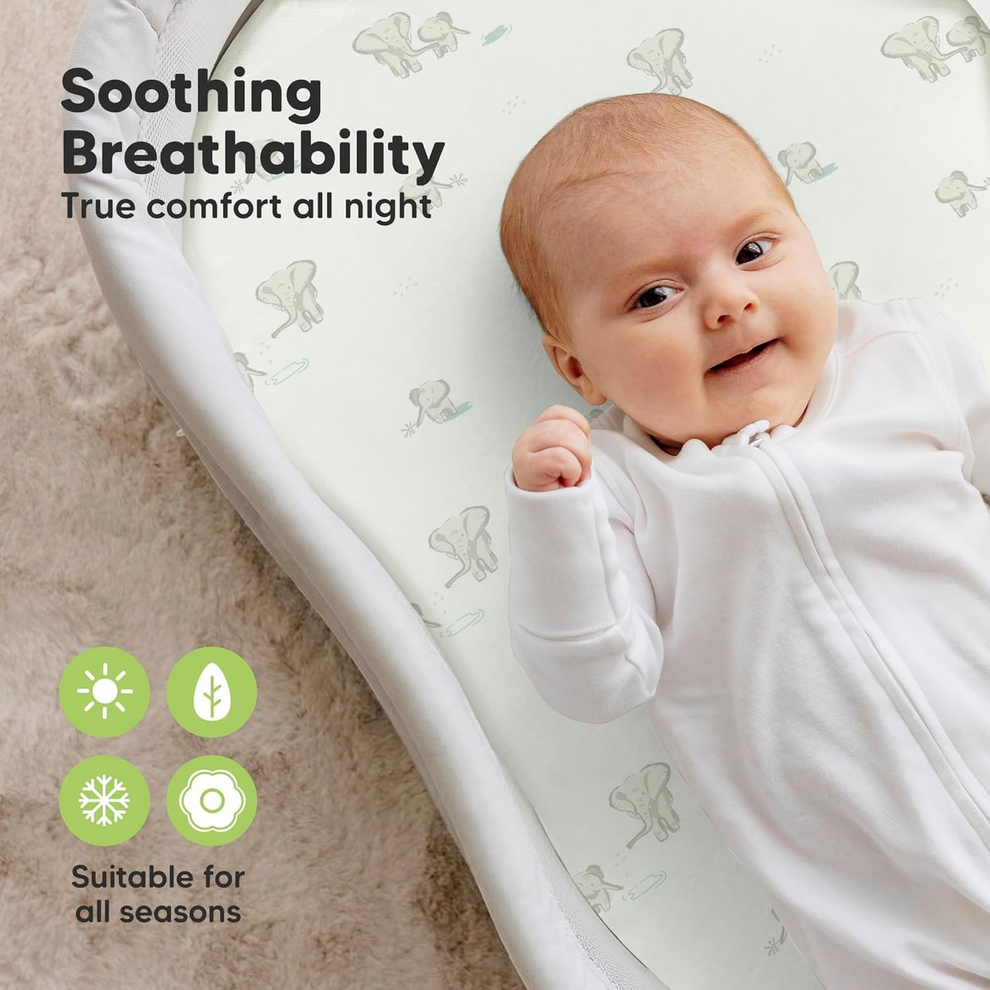 2-Pack Organic Bassinet Sheets for Girls, Boys - 100% Cotton Bassinet Mattress Sheets Compatible with Halo Bassinest Swivel Sleeper, Graco, Baby Delight, Chicco, Unisex Fitted Bassinet Sheets (Elly)