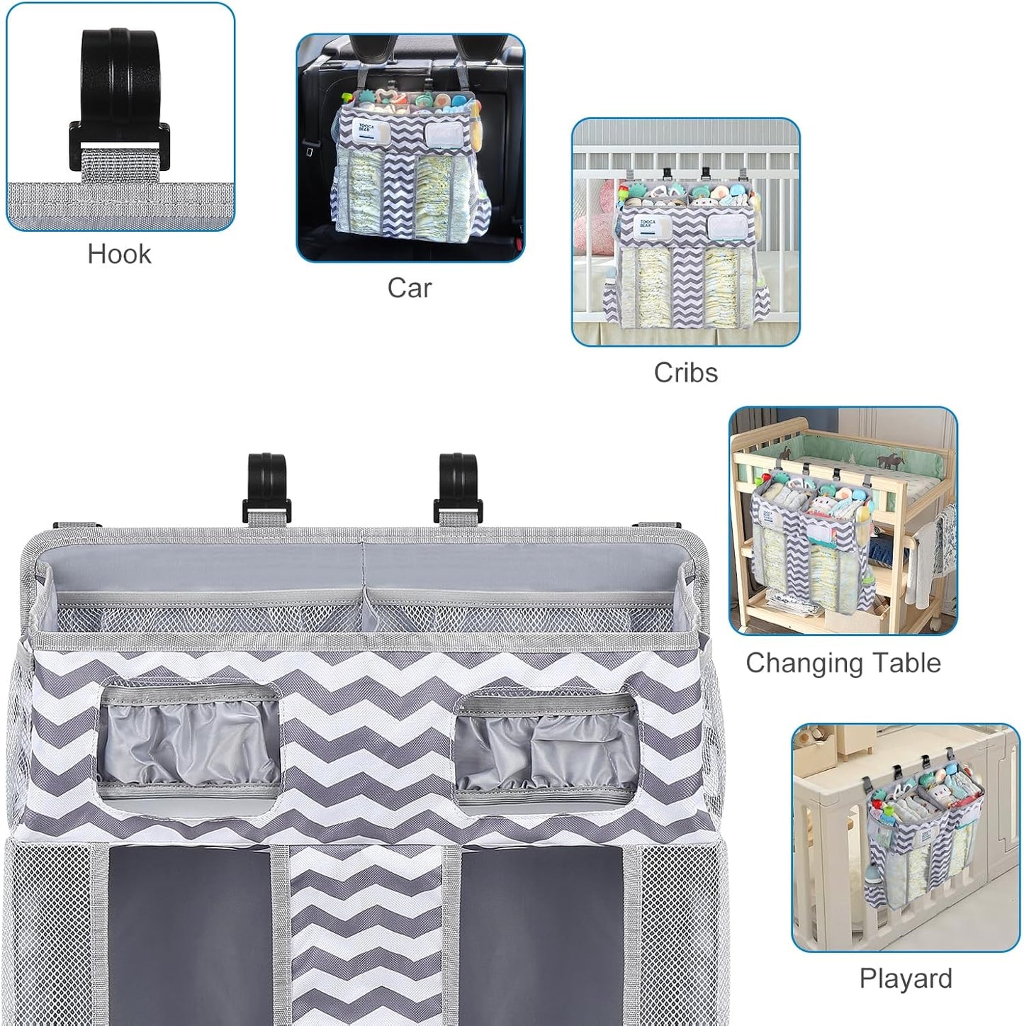 Accmor Hanging Baby Diaper Caddy Organizer, Diaper Stacker, Baby Crib Hanging Classified Storage Bag Organizer for Changing Table, Crib, Playard or Wall & Nursery Organization, Grey