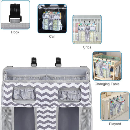 Accmor Hanging Baby Diaper Caddy Organizer, Diaper Stacker, Baby Crib Hanging Classified Storage Bag Organizer for Changing Table, Crib, Playard or Wall & Nursery Organization, Grey