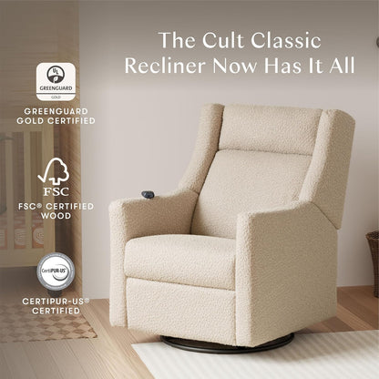 Babyletto Kiwi Deluxe Power Recliner and Swivel Glider with Heat and Massage in Almond Teddy Loop, Built-in USB Charging Port, Adjustable Headrest, Greenguard Gold, FSC and CertiPUR-US Certified