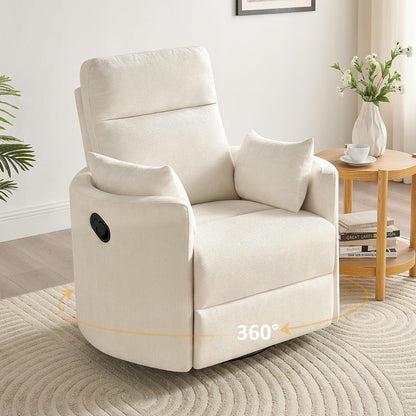 Nursery Rocking Chair, Oversized 360° Swivel Glider Recliner Chair, Upholstered Nursery Rocker with 2 Pillows and Footrest, Cozy Reclining Sofa for Living Room, Bedroom, Nursing, Olive