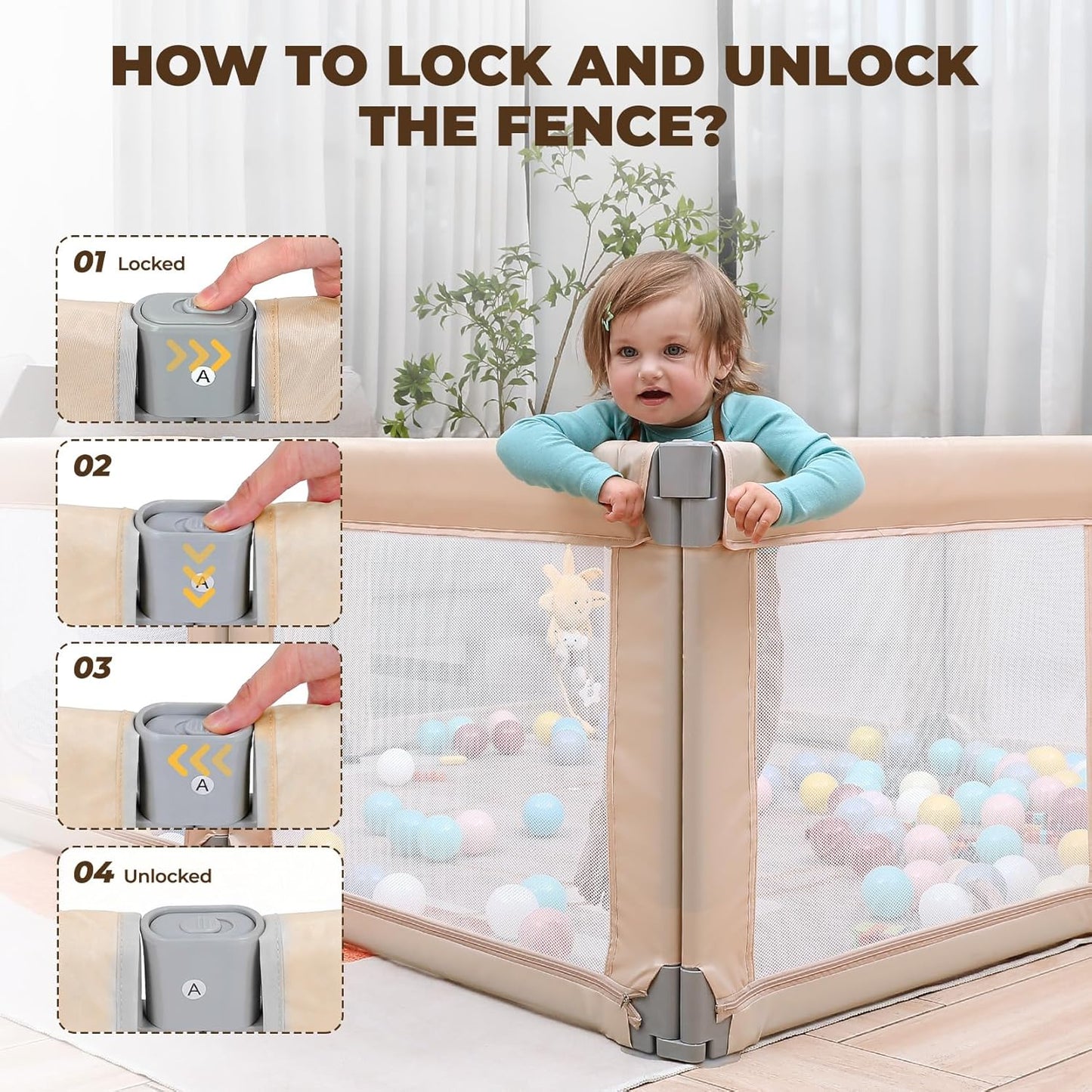 Dripex Baby Playpen, 47"x47" Small Playpen for Babies, Enhanced Safety Baby Play Yard for Indoor & Outdoor, Infant Play Pen with Soft Breathable Visible Mesh, Anti-Fall Design & Easy Setup, Grey