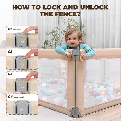 Dripex Baby Playpen, 47"x47" Small Playpen for Babies, Enhanced Safety Baby Play Yard for Indoor & Outdoor, Infant Play Pen with Soft Breathable Visible Mesh, Anti-Fall Design & Easy Setup, Grey